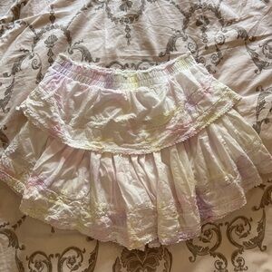 LoveShackFancy White and Pink Ruffled Skirt